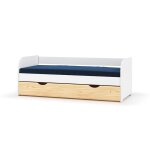Pack lit banquette gigogne avec matelas blanc et bois 80x200 cm