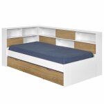 Pack lit cosy gigogne avec 2 matelas 90x190 cm effet bois et blanc