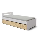 Pack lit gigogne avec matelas blanc et bois 90x190 cm