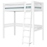 Pack lit mezzanine 1 place avec matelas bois massif blanc 90x190 cm