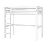 Pack lit mezzanine avec matelas bois massif blanc 90x190 cm
