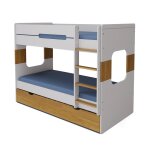 Pack lit superposé gigogne avec 2 matelas blanc et noisette 90x190 cm Pack lit superposé gigogne avec 2 matelas blanc et noisette 90x190 cm