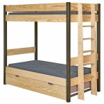 Pack lit superpos gigogne avec matelas noir et bois 90x190 cm