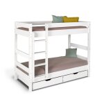 Pack lit superpos avec tiroirs et 2 matelas 80x190 bois massif blanc