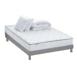 Pack matelas ressorts sommier couette oreillers 140x190 gris Pack matelas ressorts sommier couette oreillers 140x190 gris