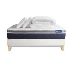 Pack sommier kit matelas hybride 160x200 blanc oreiller couette