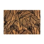 Paillasson fibre de coco motif feuilles naturel - noir 60x40