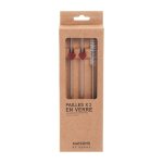 Pailles en verre transparent et c?urs rouges (x2)