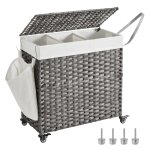 Panier à linge 3 compartiments 140l imitation de rotin de pp gris Panier à linge 3 compartiments 140l imitation de rotin de pp gris