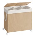 Panier  linge 3 compartiments 140l trieur sur roulettes beige