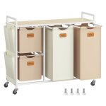Panier  linge 4 compartiments corbeille 150l marron et blanc