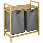 Panier  linge corbeille  linge bambou 2 paniers amovibles gris