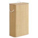 Panier � linge avec couvercle 60l effet bois pliable couleur naturelle