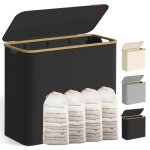 Panier  linge avec couvercle 4 compartiments 200l tissu oxford noir