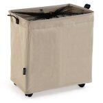 Panier  linge double compartiment en tissu beige 58x35x54. 5cm