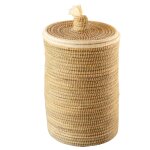Panier  linge en fibres naturelles et laine osier blanc 40 x 40