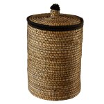 Panier  linge en fibres naturelles et laine osier noir 40 x 40