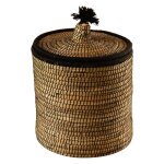 Panier  linge en fibres naturelles et laine osier noir 40 x 40