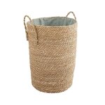 Panier  linge jacinthe d'eau naturel, polycoton bleu 40 x 40 x 50 cm