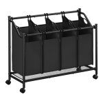 Panier  linge mobile corbeille avec 4 sacs amovibles 180l noir