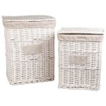 Paniers  linge en osier et lin (x2)