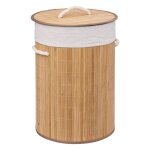 Panier  linge rond en bambou et intrieur amovible en tissu - 48l