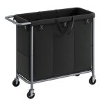Panier  linge sur roulettes 3 compartiments 200l noir d encre