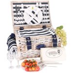 Panier pique - nique marine aux rayures bleues et blanches 2 personnes Panier pique - nique marine aux rayures bleues et blanches 2 personnes