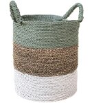 Panier de rangement en fibres naturelles blanc et vert d. 30 cm