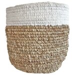Panier de rangement en raphia beige et blanc d. 30 cm