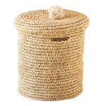 Panire a linge ajoure couvercle pompon osier blanc 40 x 40