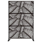 Panneau brise - vue / paravent en acier peint noir avec motif palmier Panneau brise - vue / paravent en acier peint noir avec motif palmier