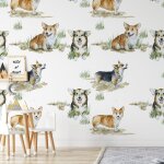 Papier peint corgi, papier cologique fin, 200x280cm, 8 feuilles