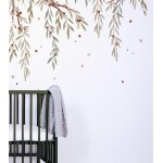 Papier peint panoramique fleurs eucalyptus, blanc 2 m x 2, 48 m