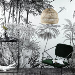 Papier peint panoramique intissé imprimé jungle noir et blanc 350x300 Papier peint panoramique intissé imprimé jungle noir et blanc 350x300