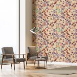 Papier peint tapisserie ancienne  fleurs 156x270 cm