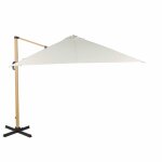 Parasol déporté 3x3m en aluminium imitation bois et toile écrue Parasol déporté 3x3m en aluminium imitation bois et toile écrue