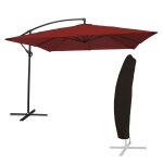 Parasol dport carr 2, 7x2, 7m acier toile rouge avec housse