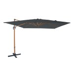 Parasol dport carr, aluminium, aspect bois / gris, 300x300cm