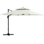 Parasol dport carr double toit mtal polyester beige