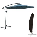 Parasol dport rond 3m en acier et toile bleu gris avec housse