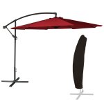 Parasol dport rond 3m en acier et toile rouge avec housse