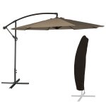 Parasol d�port� rond 3m en acier et toile taupe avec housse