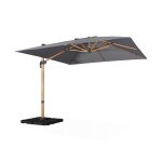 Parasol gris 3x3m structure effet bois + 4 dalles