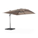 Parasol taupe 3x3m structure grise + 4 dalles