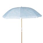 Parasol vintage 2x2m en aluminium imitation bois et toile bleue et blanche