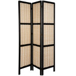 Paravent en bambou et bois de paulownia beige et noir Paravent en bambou et bois de paulownia beige et noir
