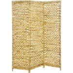 Paravent d'intrieur 3 panneaux jonc mer motif fleur 117 x 160 cm