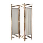 Paravent d'int�rieur 3 panneaux en tissu blanc et bambou 120 x 160 cm