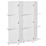 Paravent intrieur 4 panneaux 3 tagres pliables portes persiennes
